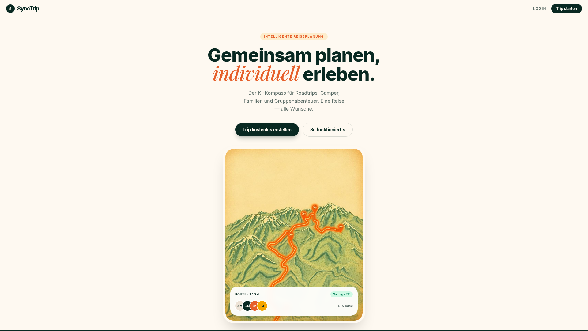 SyncTrip — Screenshot der Live-Website